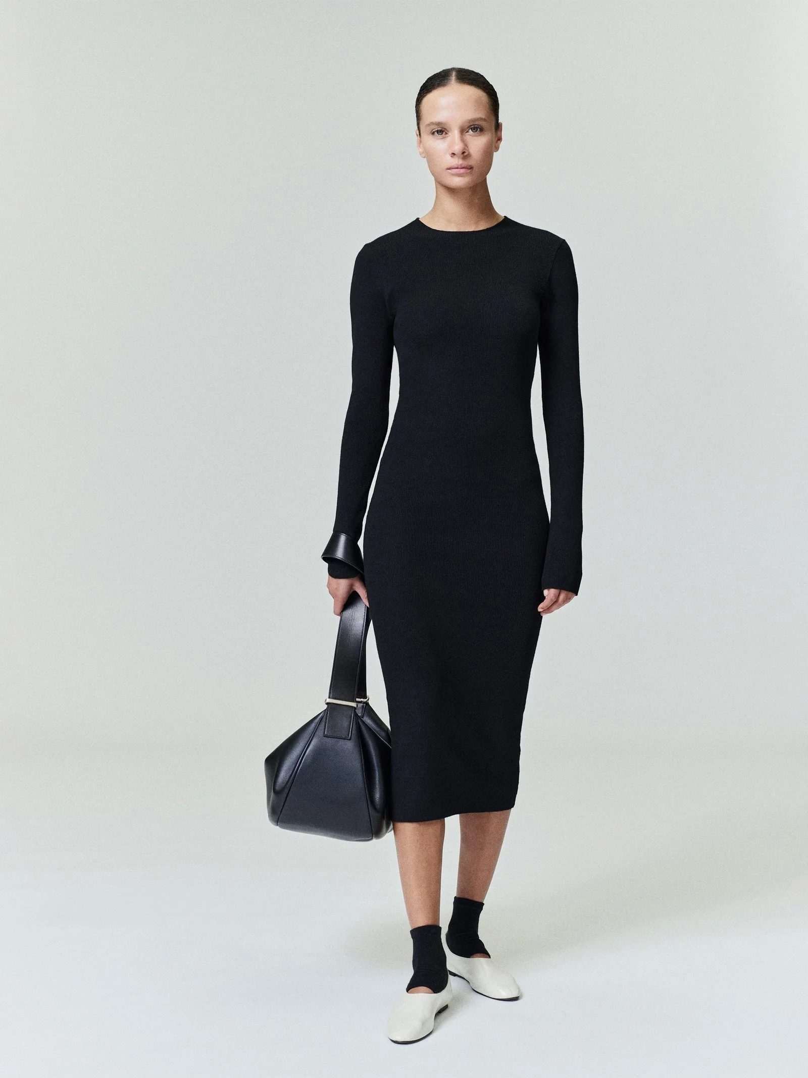 Womens Rib Long Sleeve Dress