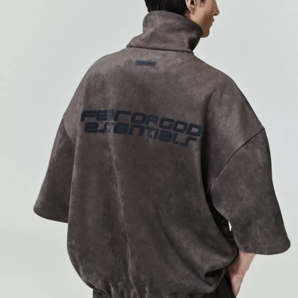 Suede Fleece High Neck 3/4 Sleeve Jacket