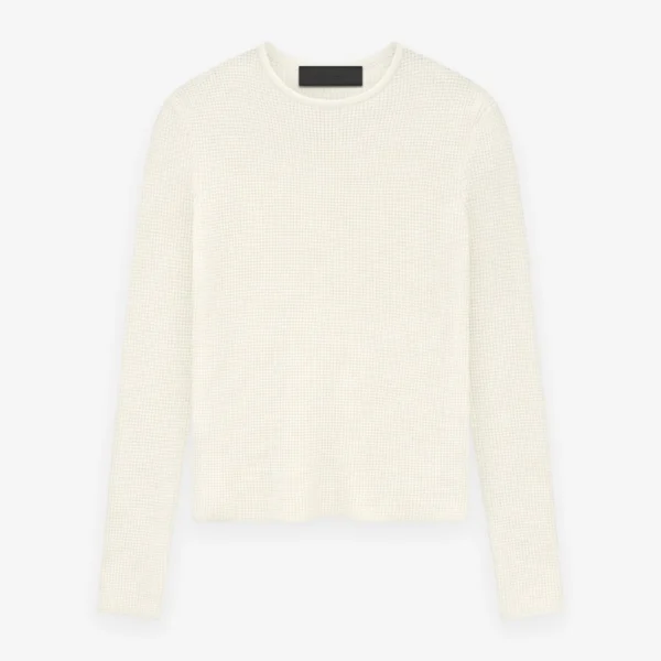 Womens Waffle Fitted Long Sleeve Sweater