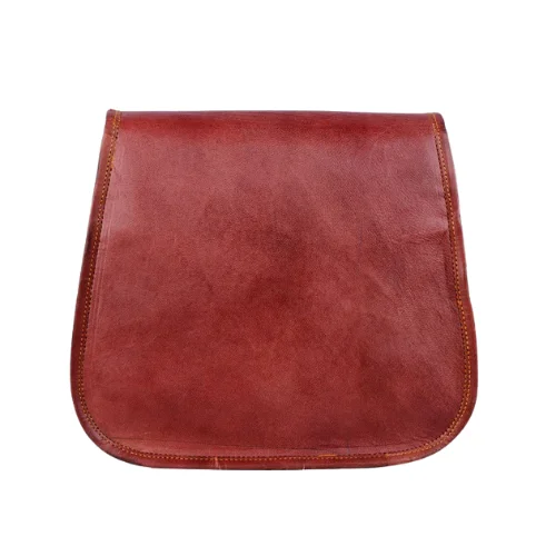 Handmade Brown Leather Sling Bag with Orange Heart Patch
