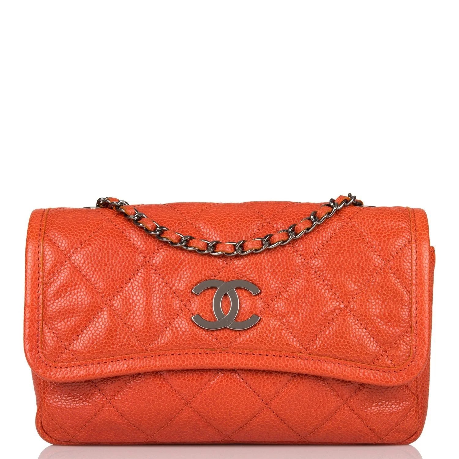 Pre-owned Chanel Mini Flap Bag Dark Orange Caviar Ruthenium Hardware