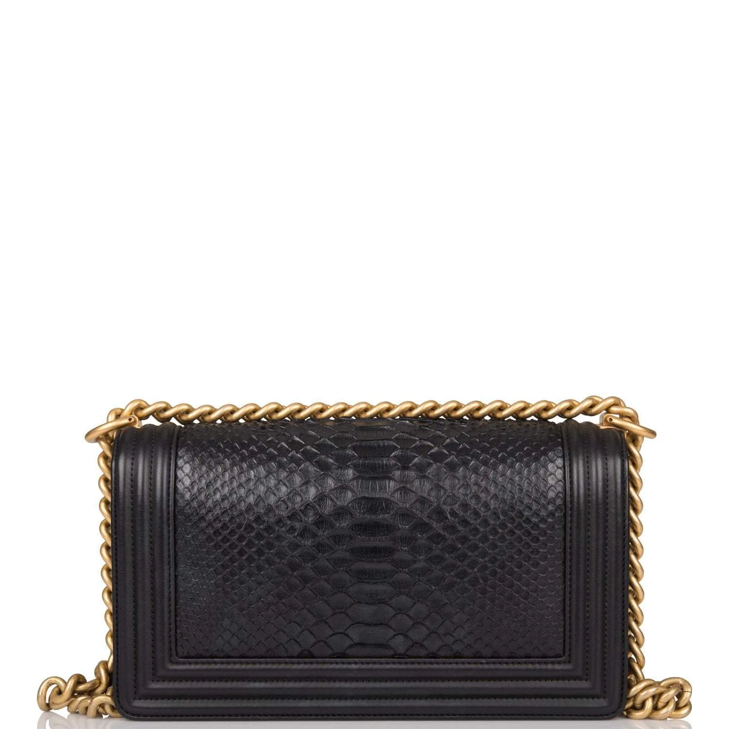 Pre-owned Chanel Black Python Medium Boy Bag Antique Gold Hardware