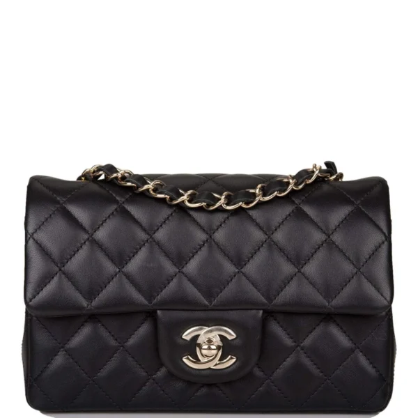 Chanel Black Quilted Lambskin Rectangular Mini Classic Flap Bag Light Gold Hardware