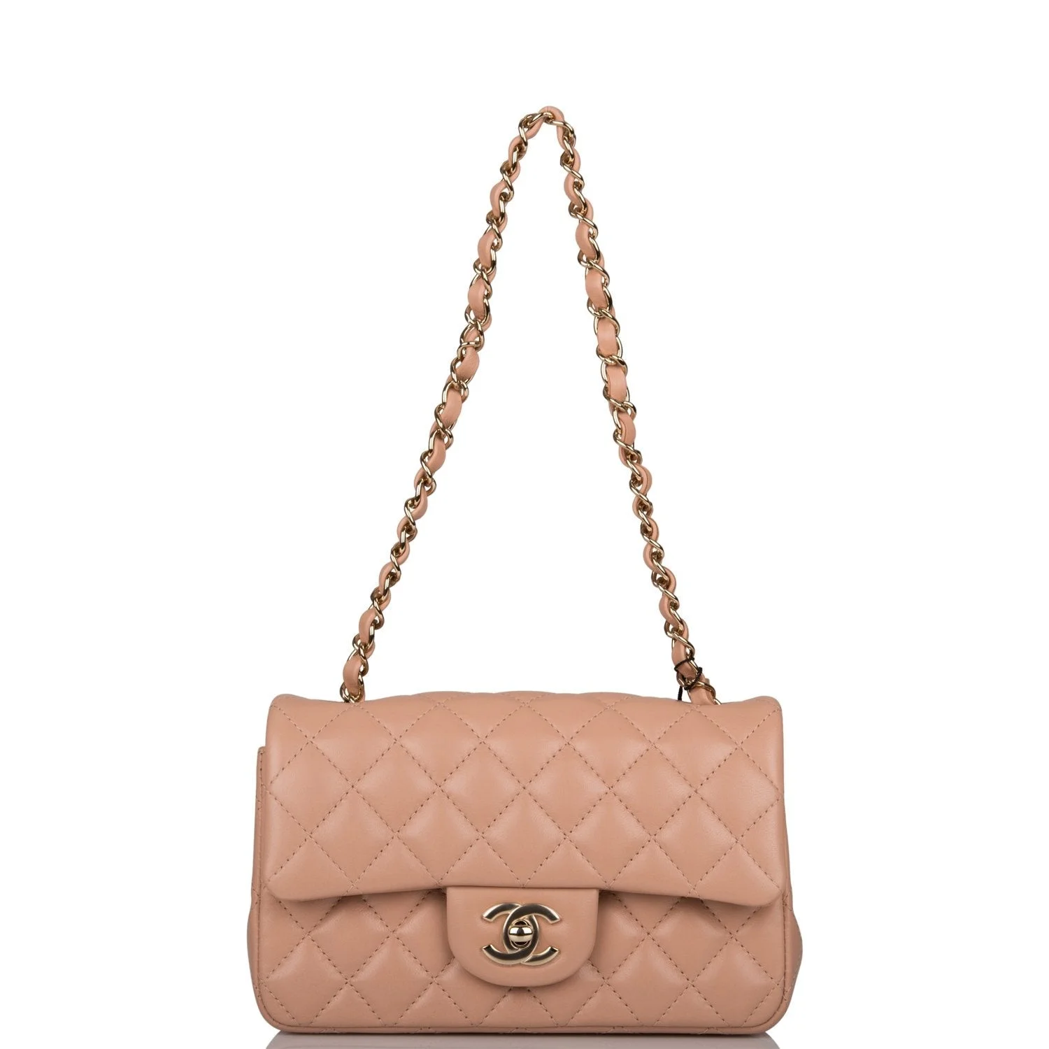 Chanel Beige Quilted Lambskin Rectangular Mini Classic Flap Bag Light Gold Hardware