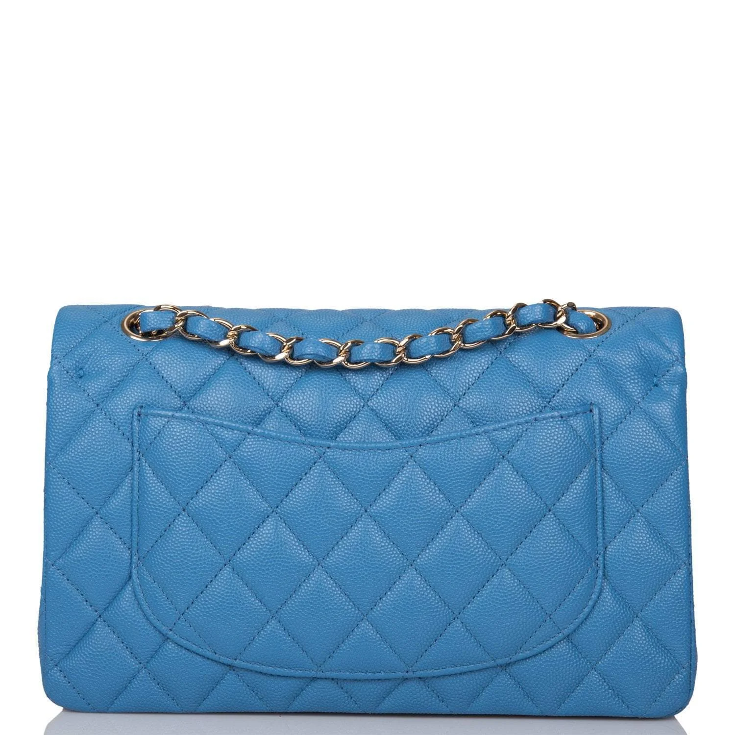 Chanel Blue Quilted Caviar Small Classic Double Flap Bag Light Gold Hardware
