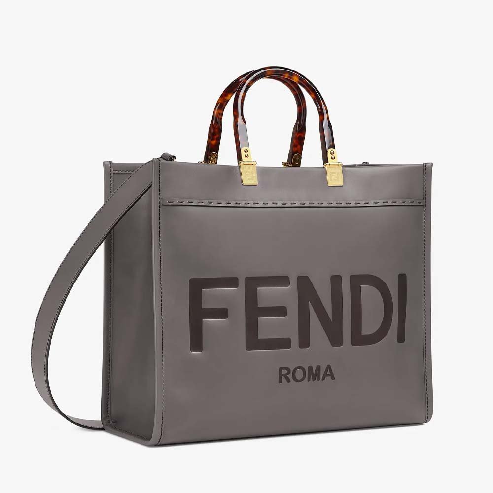 FENDI SUNSHINE MEDIUM Grey Leather Shopper - Image 2