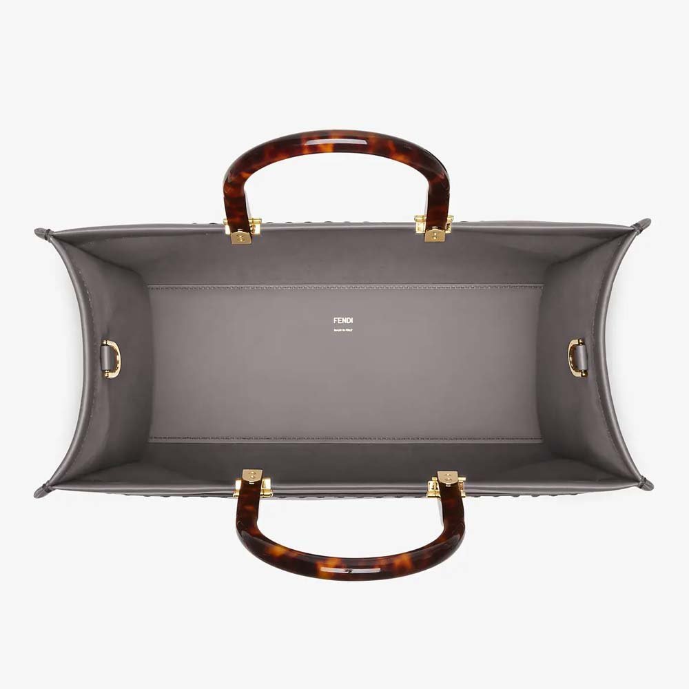 FENDI SUNSHINE MEDIUM Grey Leather Shopper - Image 4