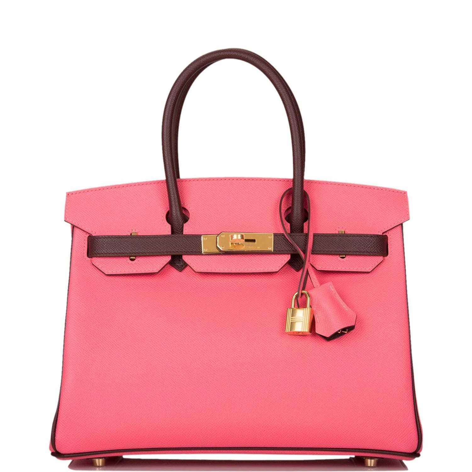 Hermes Birkin 30cm Bi-Color Rose Azalee and Bordeaux Epsom Gold Hardware