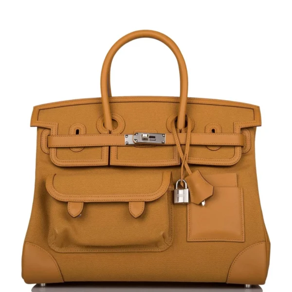 Hermes Birkin 35cm Desert/Sesame Swift and Toile Canvas “Cargo” Palladium Hardware