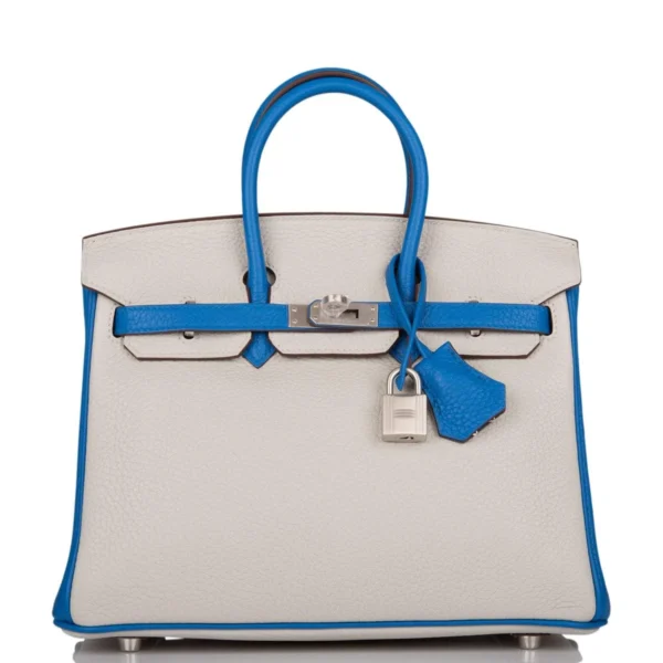 Hermes Birkin 25 Gris Mouette and Mykonos Clemence Brushed Palladium Hardware