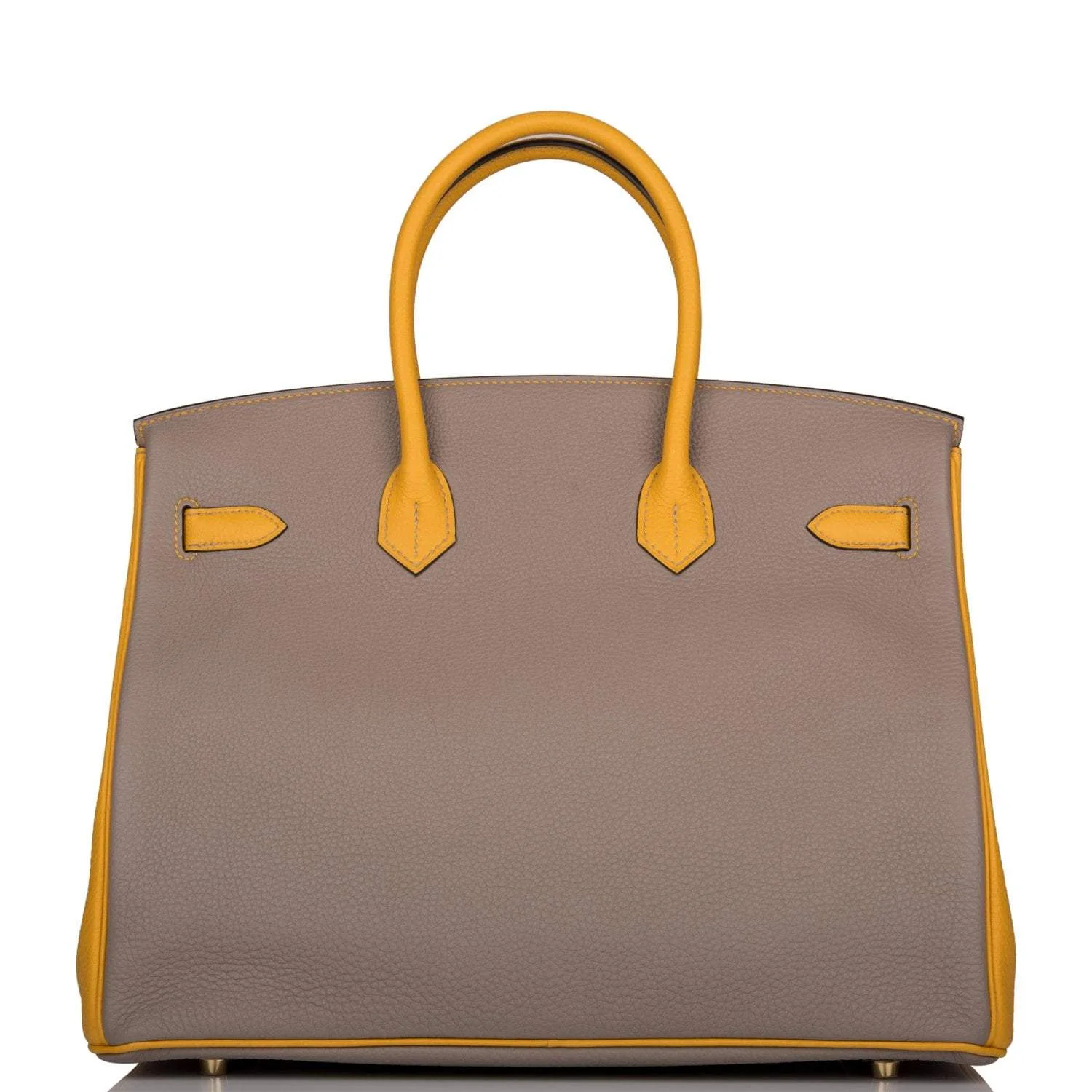 Hermes Birkin 35 Etoupe and Jaune Ambre Togo Brushed Gold Hardware