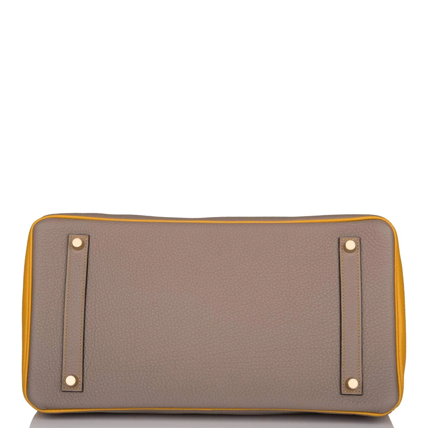 Hermes Birkin 35 Etoupe and Jaune Ambre Togo Brushed Gold Hardware