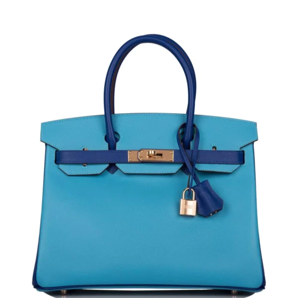 Hermes Birkin 30 Celeste and Bleu Electric Epsom Rose Gold Hardware