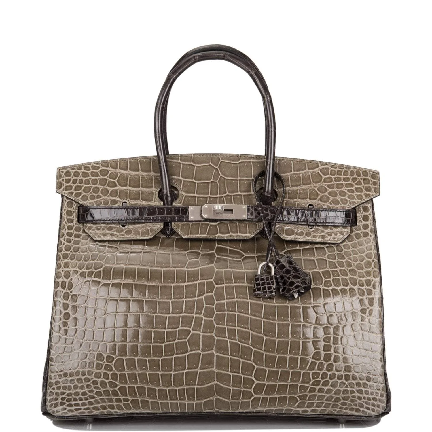 Hermes Birkin 35cm Bi-Color Gris Tourterelle and Graphite Shiny Porosus Crocodile Brushed Palladium Hardware