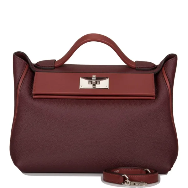 Hermes Bordeaux and Rouge H 24/24 Bag 29cm Palladium Hardware