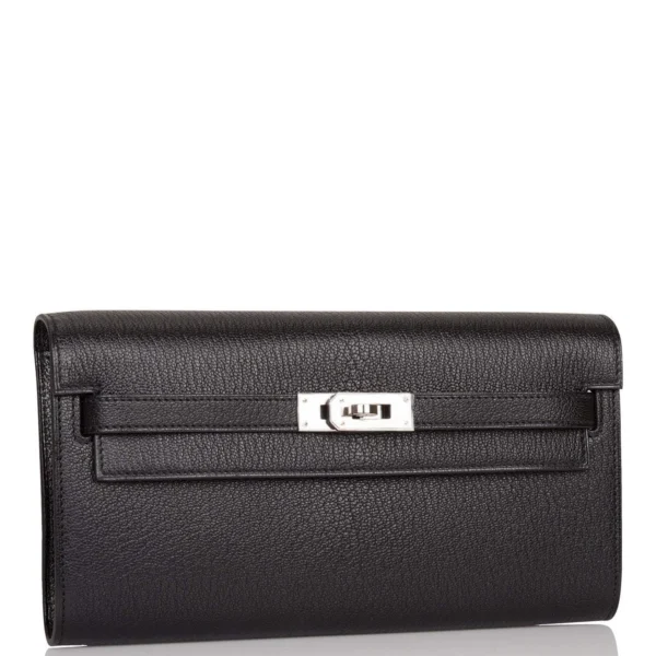 Hermes Black Chevre Kelly Wallet To Go Palladium Hardware