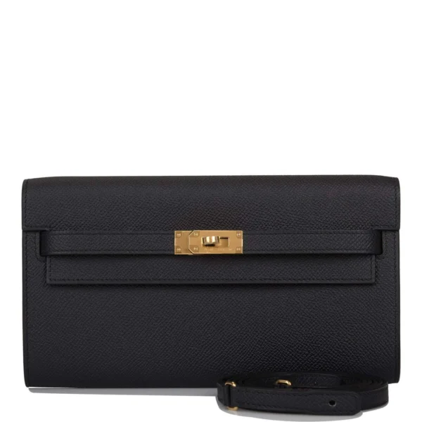 Hermes Black Epsom Kelly Wallet To Go Gold Hardware