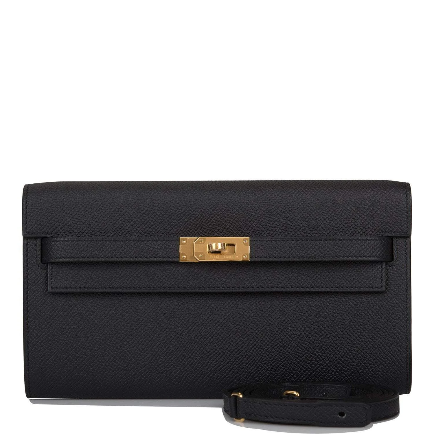 Hermes Black Epsom Kelly Wallet To Go Gold Hardware