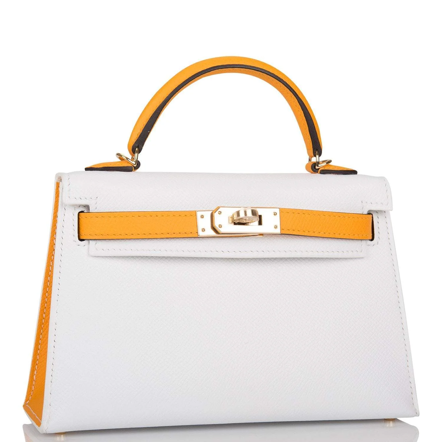Hermes Horseshoe Stamp (HSS) White and Jaune D’Or Epsom Sellier Kelly 20cm Permabrass Hardware