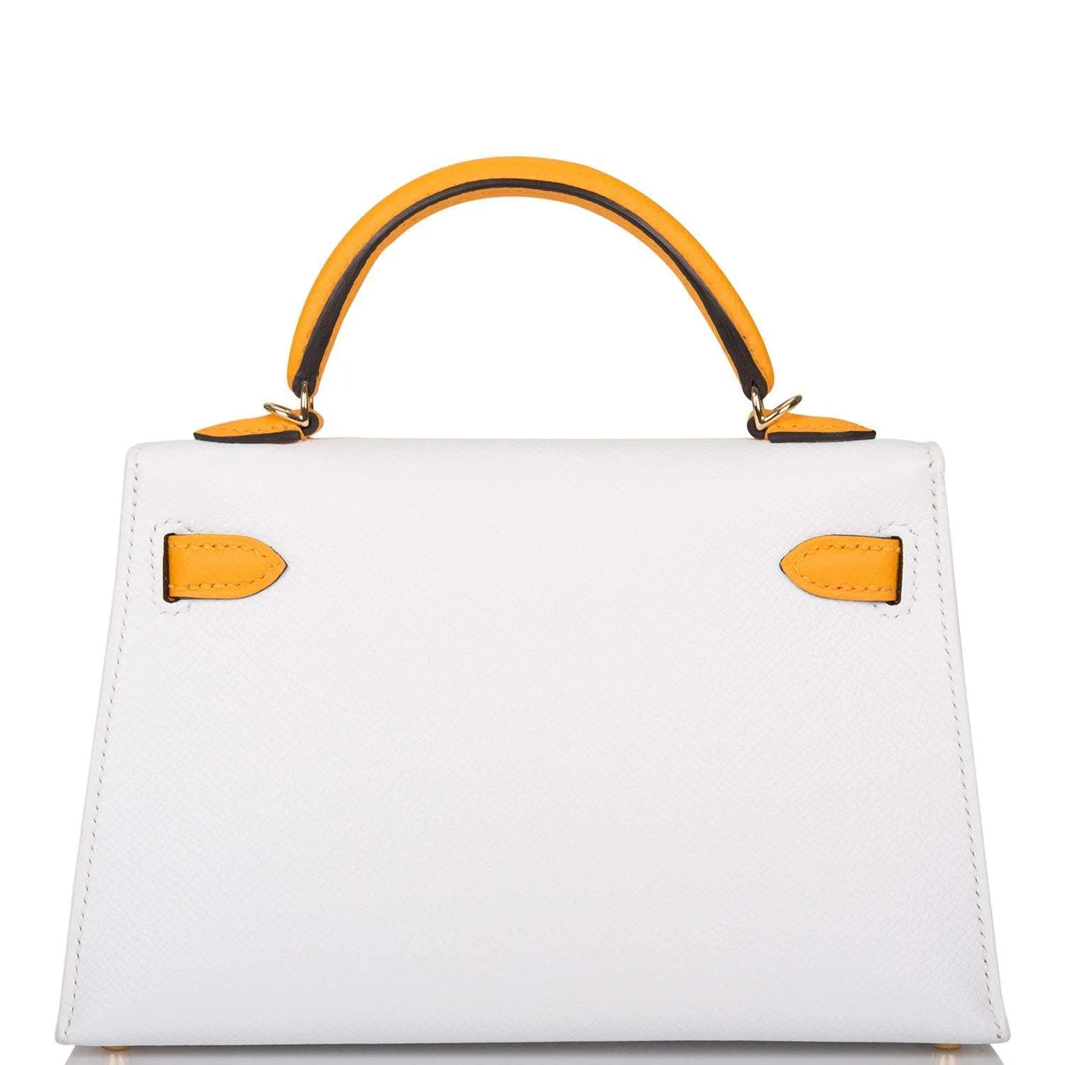 Hermes Horseshoe Stamp (HSS) White and Jaune D’Or Epsom Sellier Kelly 20cm Permabrass Hardware