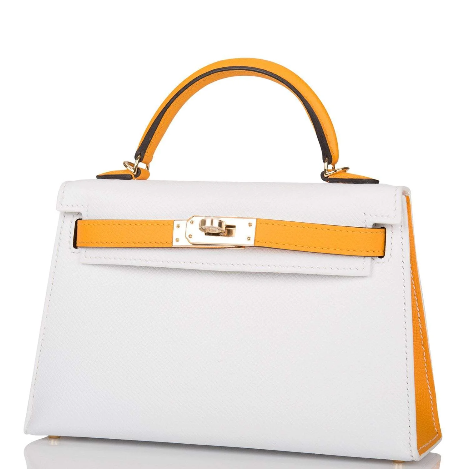 Hermes Horseshoe Stamp (HSS) White and Jaune D’Or Epsom Sellier Kelly 20cm Permabrass Hardware