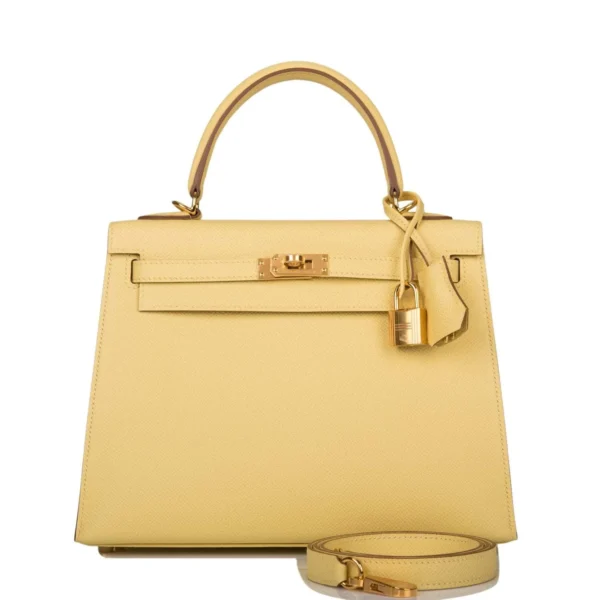 Hermes Jaune Poussin Epsom Sellier Kelly 25cm Gold Hardware