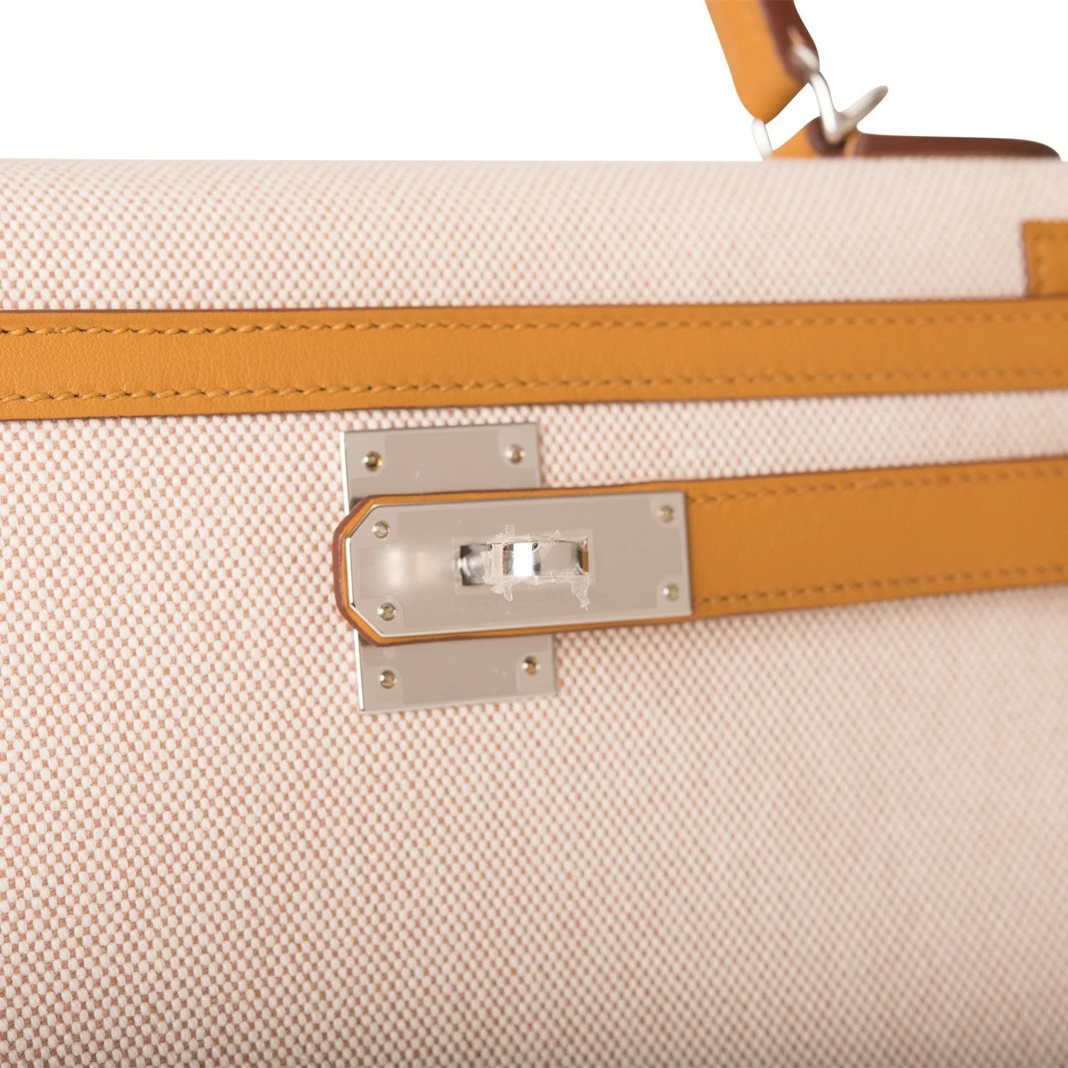 Hermes Sesame Toile and Swift Sellier Kelly 28cm Palladium Hardware