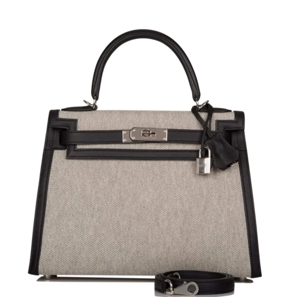 Hermes Kelly Sellier 28 Black Toile and Swift Sellier Palladium Hardware
