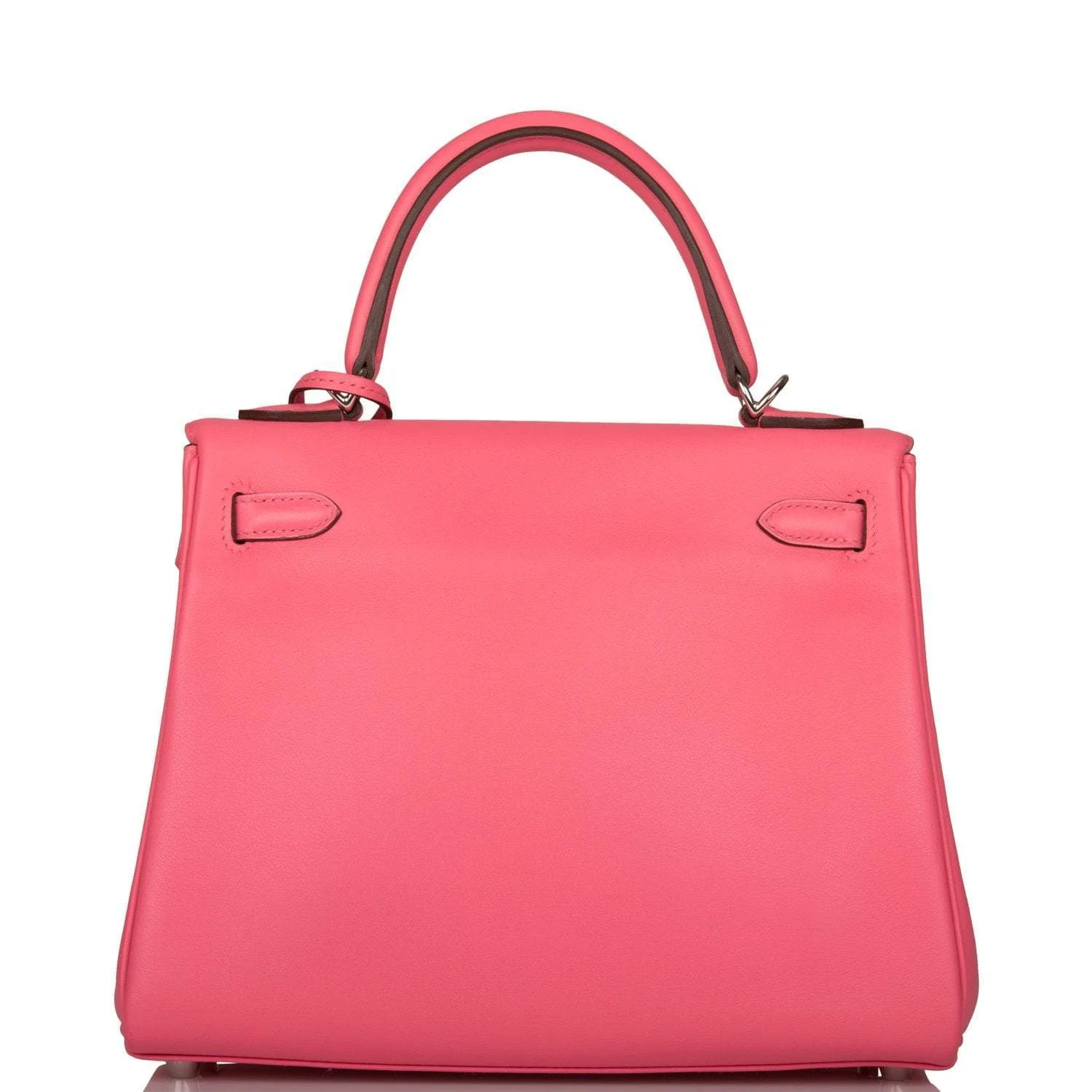 Pre-owned Hermes Kelly Retourne 25 Rose Azalee Swift Palladium Hardware
