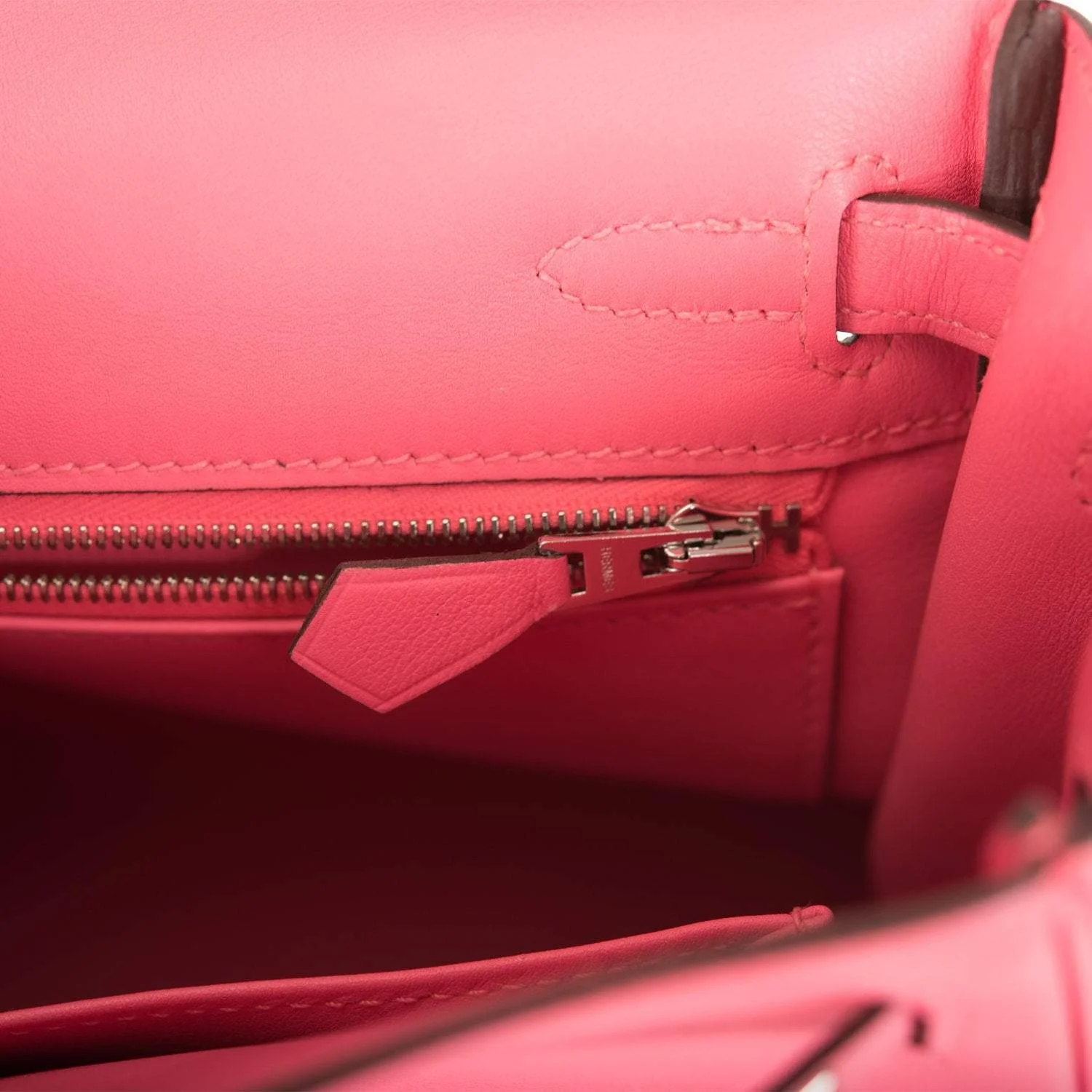 Pre-owned Hermes Kelly Retourne 25 Rose Azalee Swift Palladium Hardware