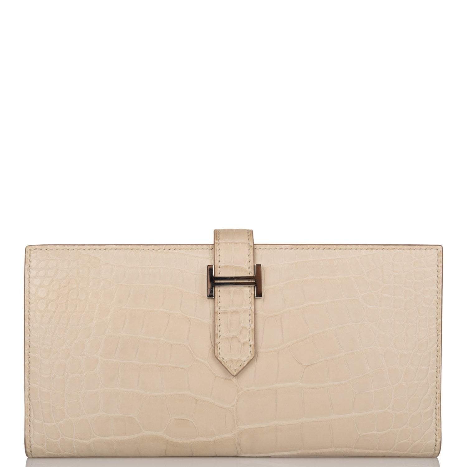 Hermes Beton Matte Alligator Bearn Wallet Palladium Hardware