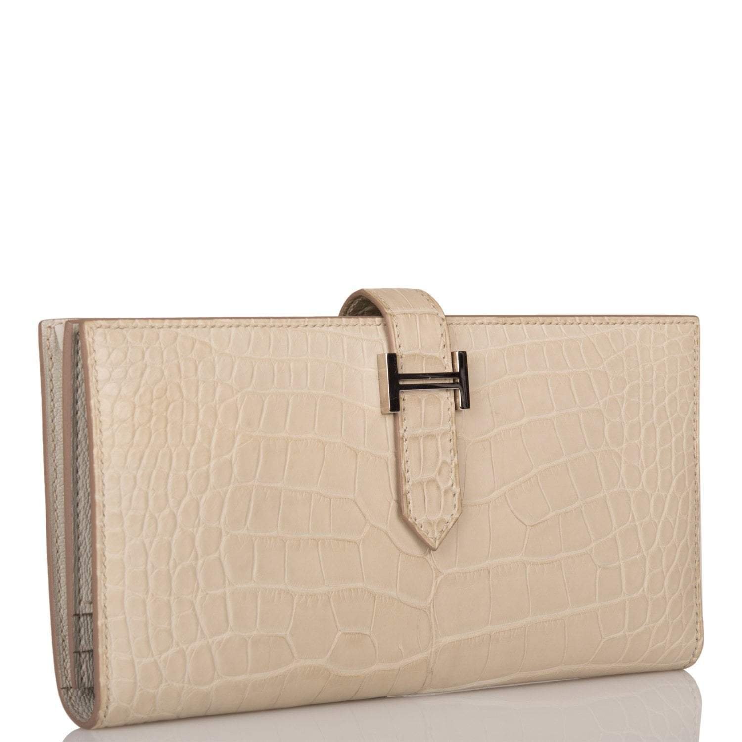 Hermes Beton Matte Alligator Bearn Wallet Palladium Hardware - Image 2