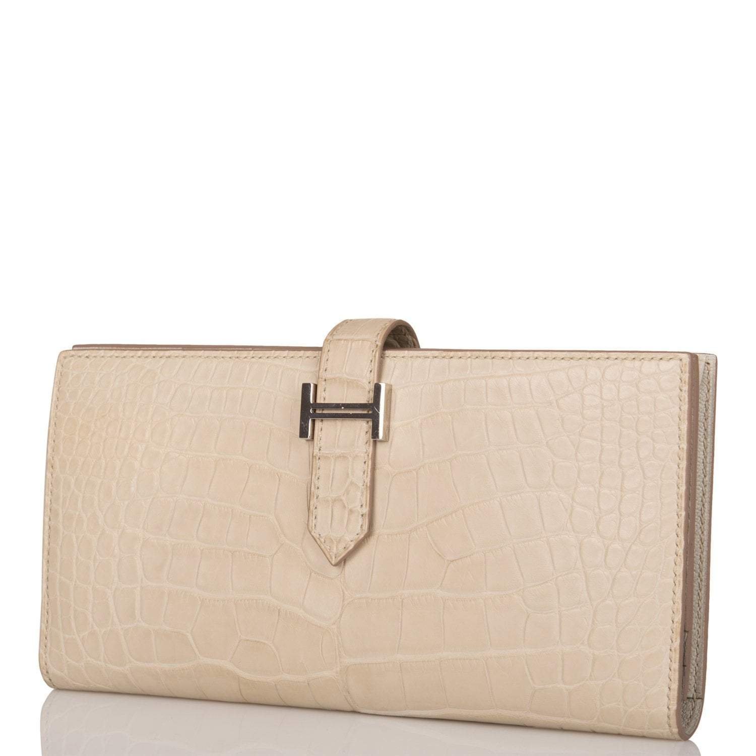 Hermes Beton Matte Alligator Bearn Wallet Palladium Hardware - Image 6