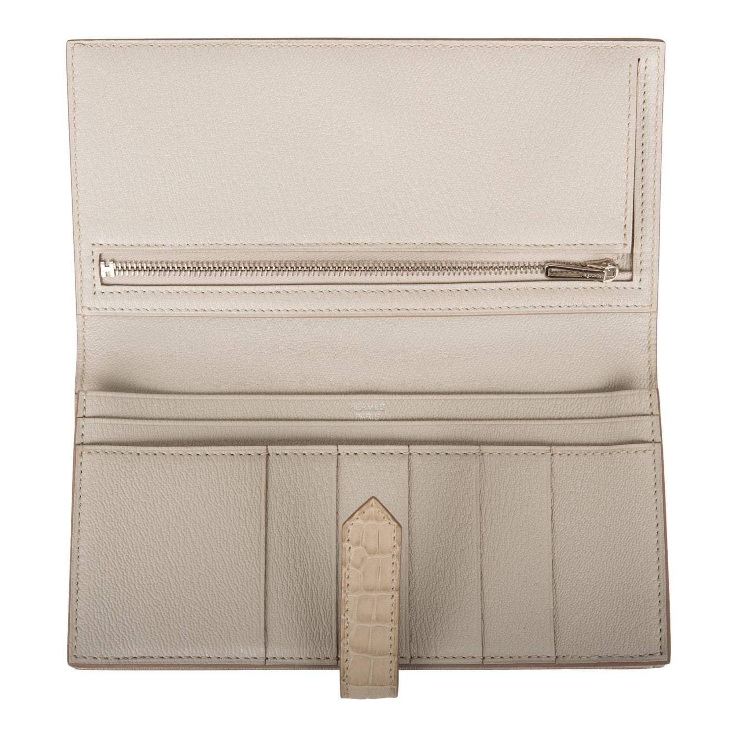 Hermes Beton Matte Alligator Bearn Wallet Palladium Hardware - Image 7
