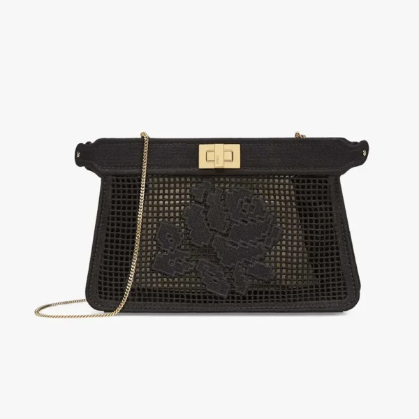 PEEKABOO ISEEU POCHETTE Black Canvas Bag With Embroidery