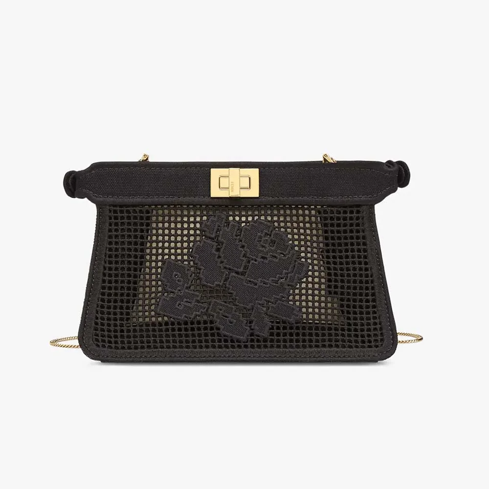 PEEKABOO ISEEU POCHETTE Black Canvas Bag With Embroidery