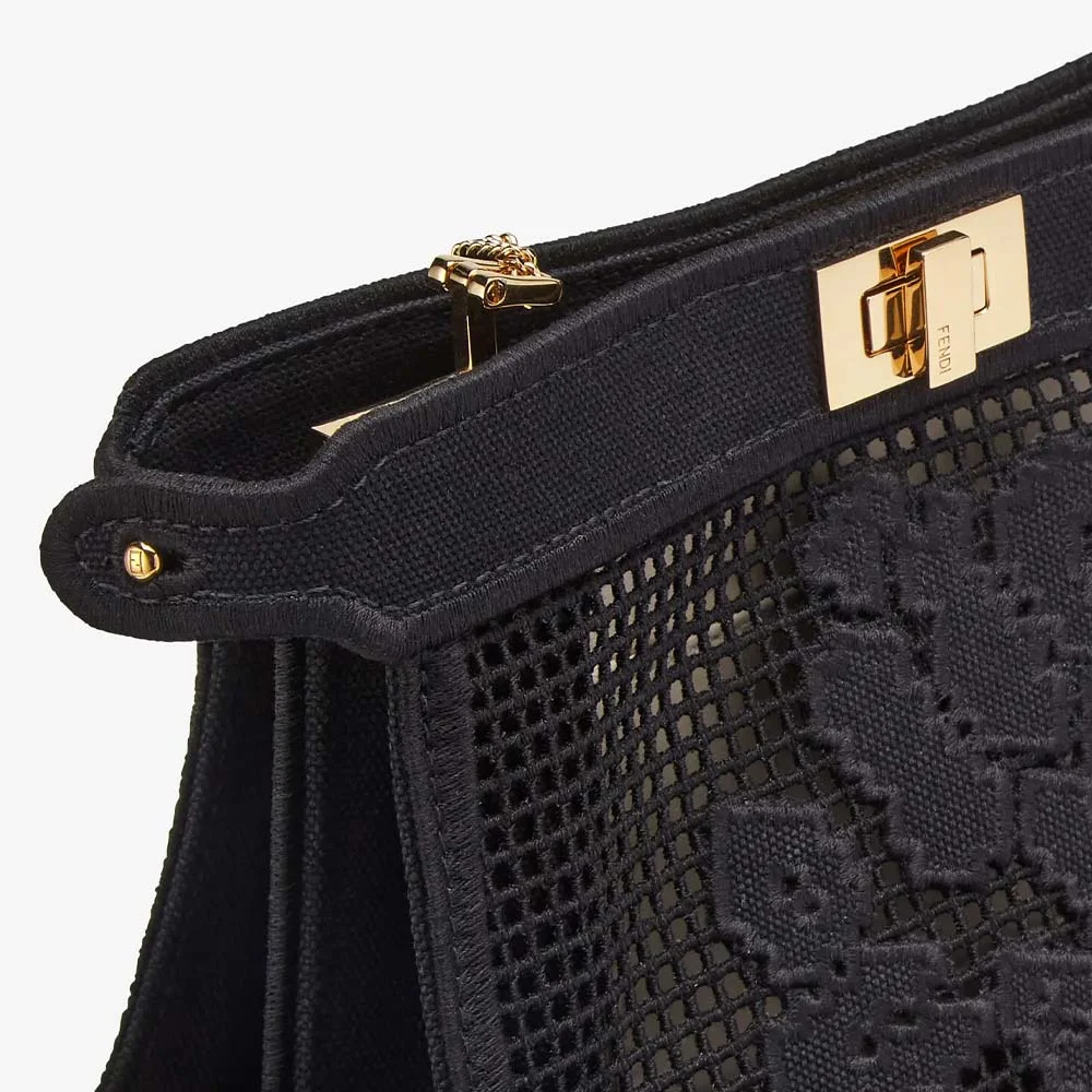 PEEKABOO ISEEU POCHETTE Black Canvas Bag With Embroidery