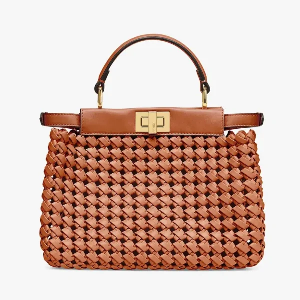 PEEKABOO MINI Brown Leather Interlace Bag