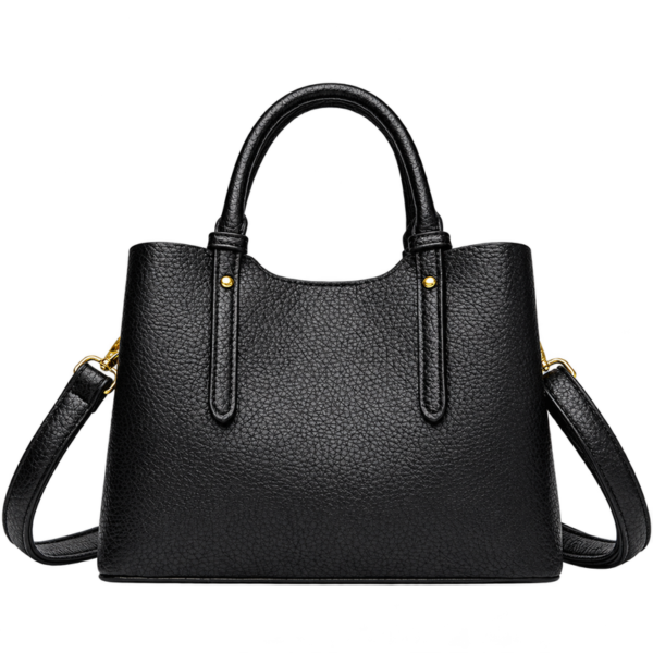 Royather Women's Black Pebbled Leather Shoulder Bag with Top Handles