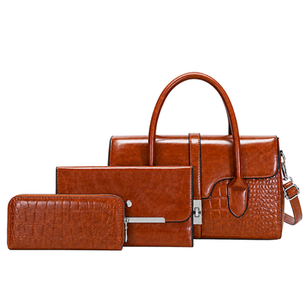 Royather Women's Brown Leather Handbag Set with Clutch and Wallet