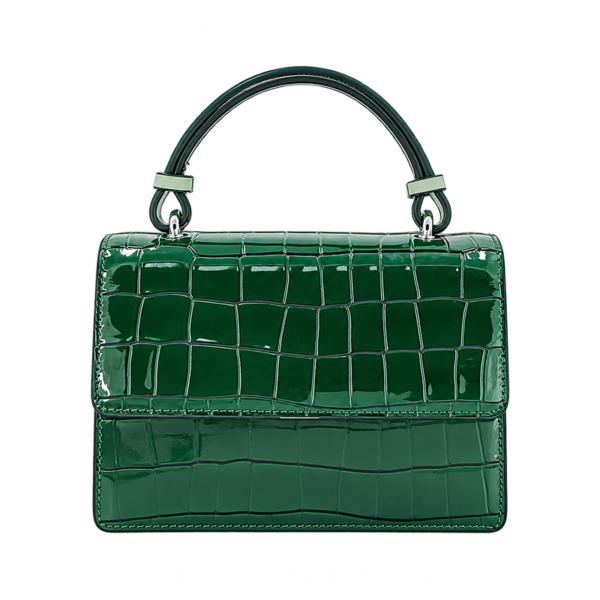 Royather Women's Green Croc-Embossed Leather Mini Handbag with Chain Strap